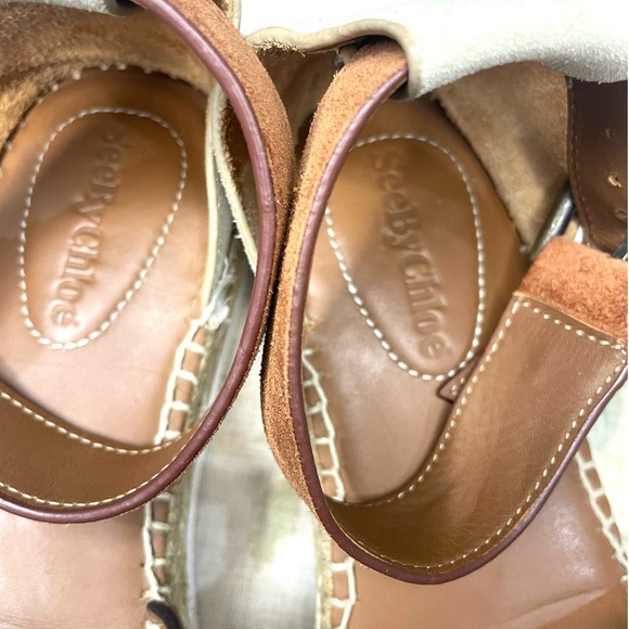 See By CHLOE Glyn Brown/Beige
Suede Ankle Strap Low Wedge Espadrilles SZ 37